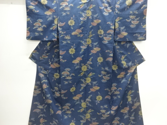 JAPANESE KIMONO / FLORAL PATTERN TSUMUGI KIMONO